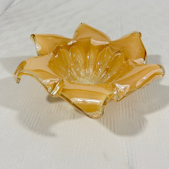White Cristal Murano 13" Handmade in Italy Amber Candy Bowl Dish 4" Tall - Picture 2 of 12